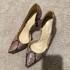 Jessica Simpson Brown Snake-Print Pointed Toe Pumps